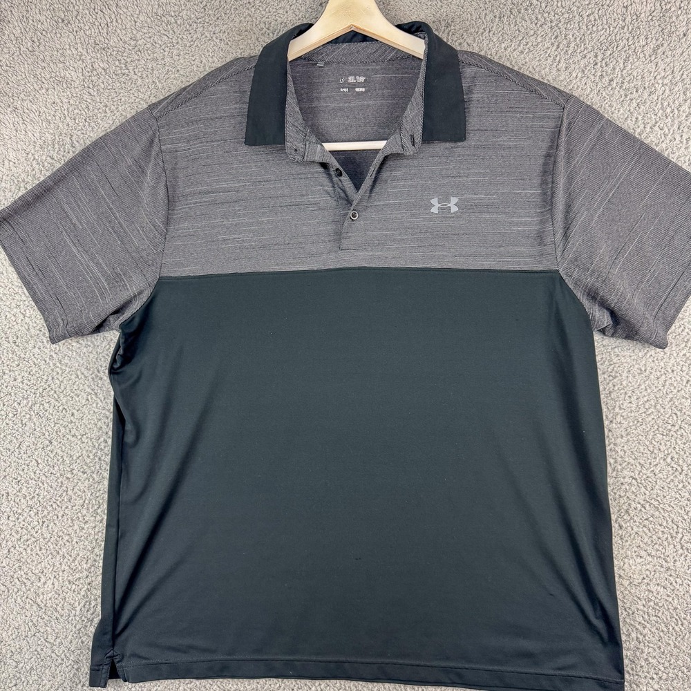 Under Armour Shirt Mens 2XL Gray Black Performance Polo Golf Athletic Loose‎ Fit